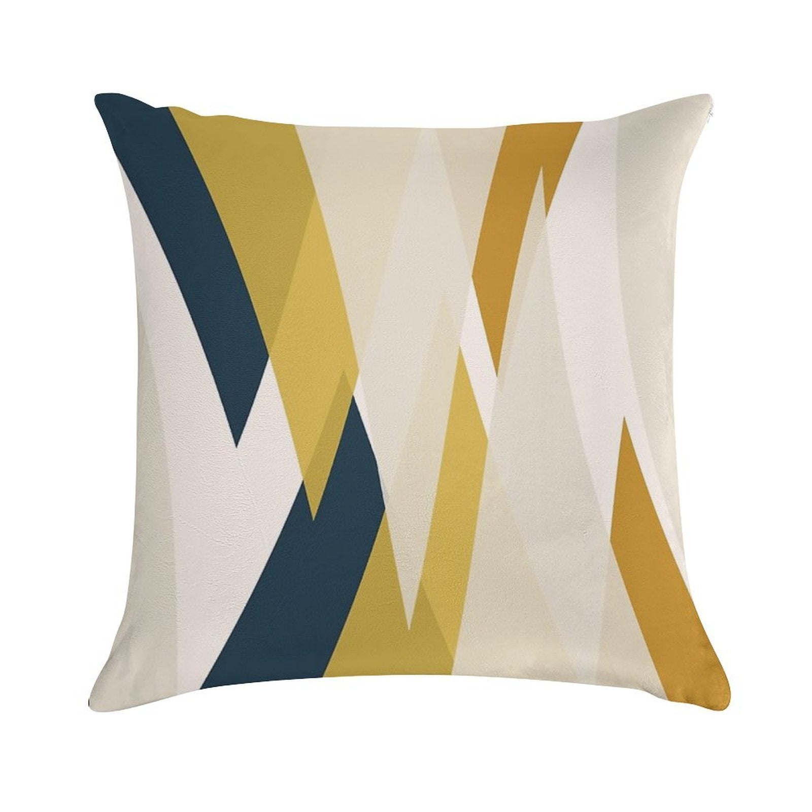 Triangular Abstract in Mustard Yellows, Navy Blue, And Blush Tones. Minimalist Geometric Soft Reinforced Edging Throw Pillow