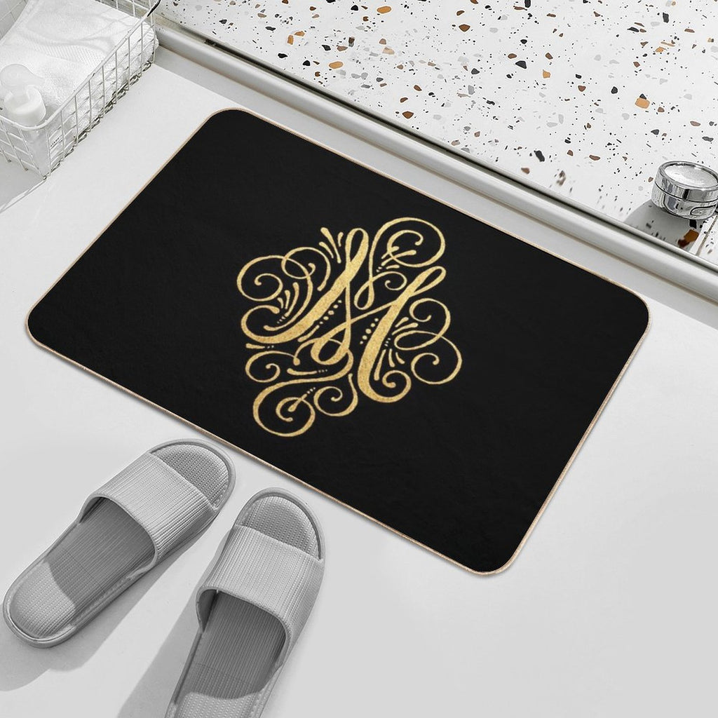 Golden Monogram Letter M  Slip-Resistant Bath Mat