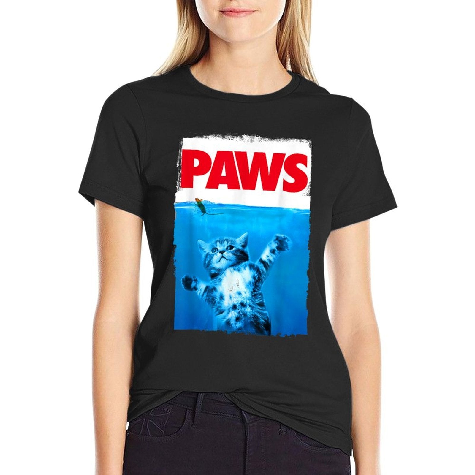 Xiongying Paws Cat And Mouse Top, Cute Funny Cat Lover Parody  Cotton T-Shirt