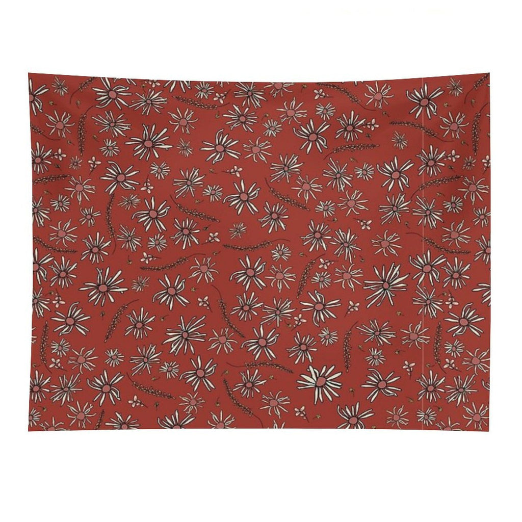 Red Daisy Surface Pattern Design, Wild Flower Art Tapestry