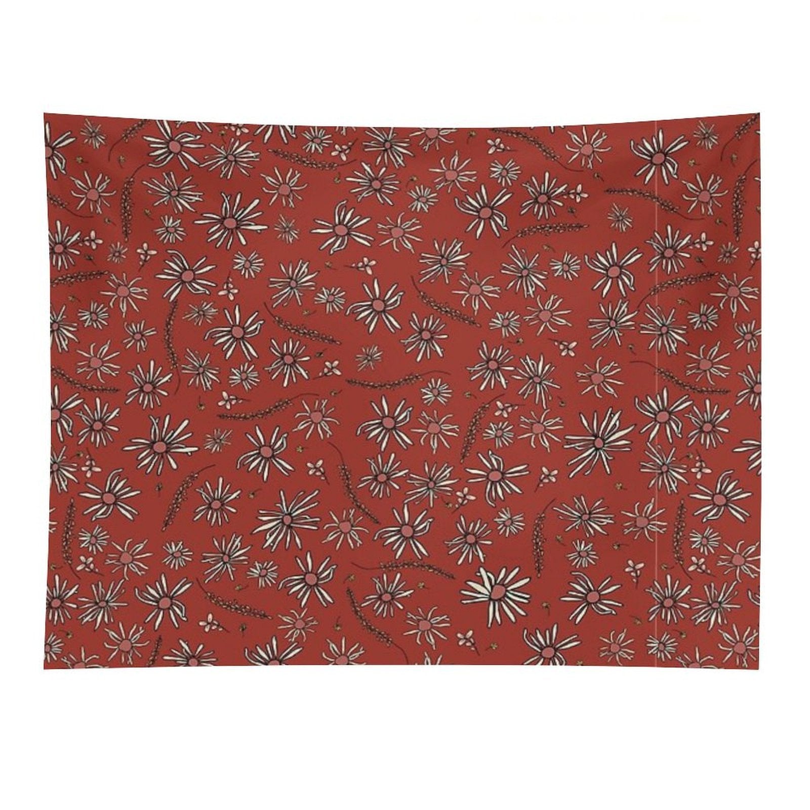 Red Daisy Surface Pattern Design, Wild Flower Art Tapestry