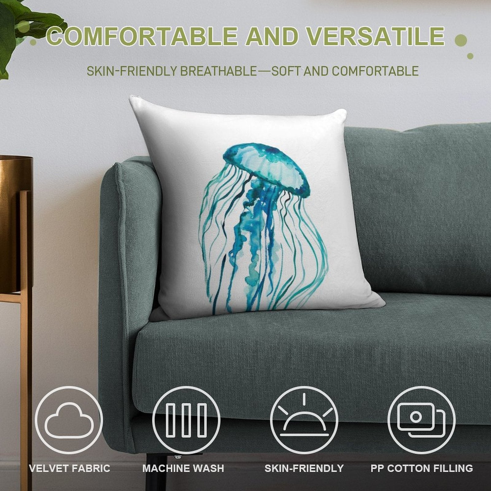 Watercolor Jellyfish Soft Fade-Resistant Throw Pillow