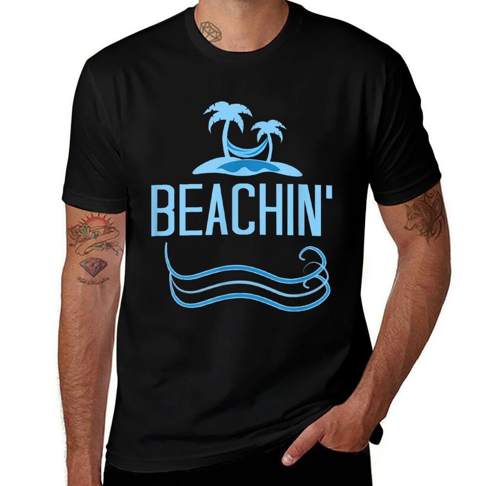 Beachin Funny Beach Theme Men Women Adults  Wrinkle-resistant T-Shirt