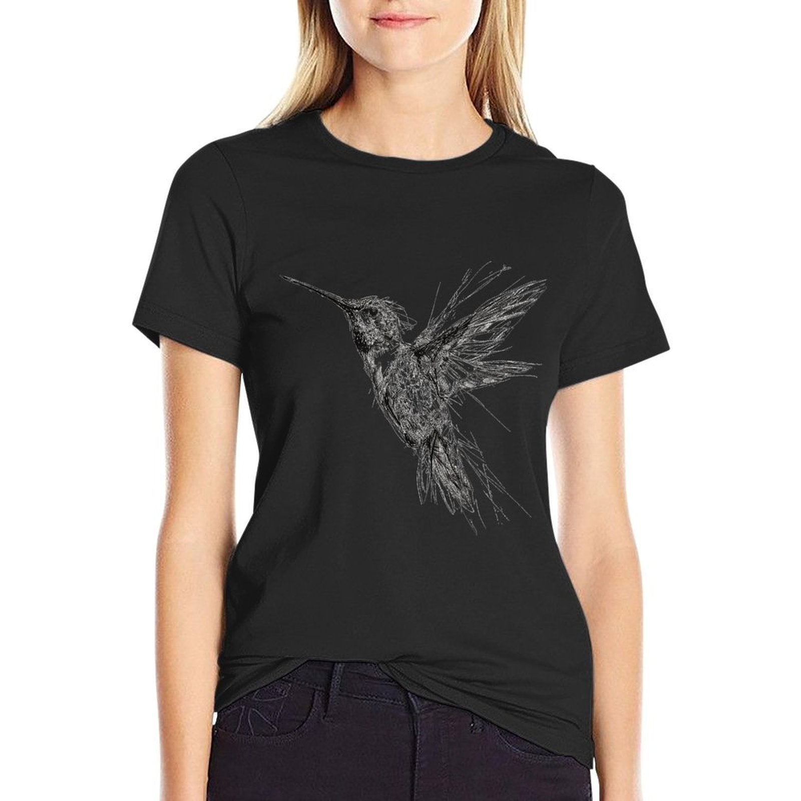 Hummingbird Art Drawing Animal Abstract Motif Hummingbird  Versatile T-Shirt