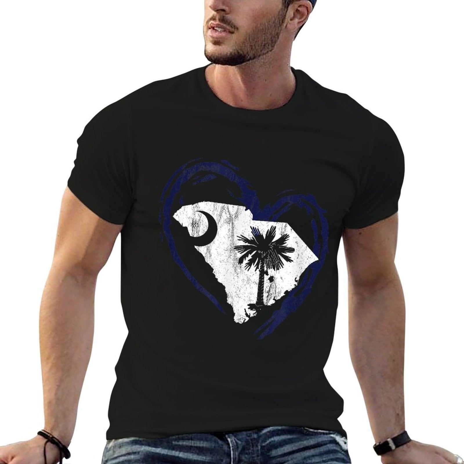 Love South Carolina Heart Moon And Palmetto Tree  Versatile T-Shirt