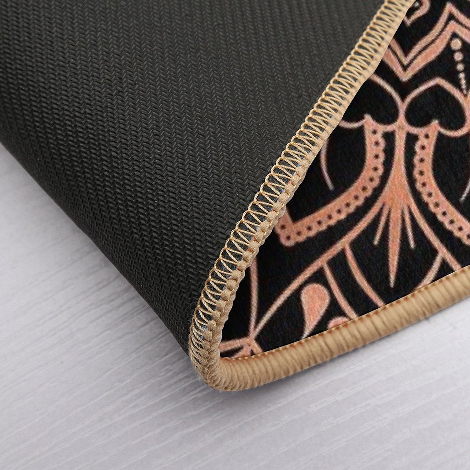 Rose Gold Mandala Pattern - Black  Anti-Trip Bath Mat