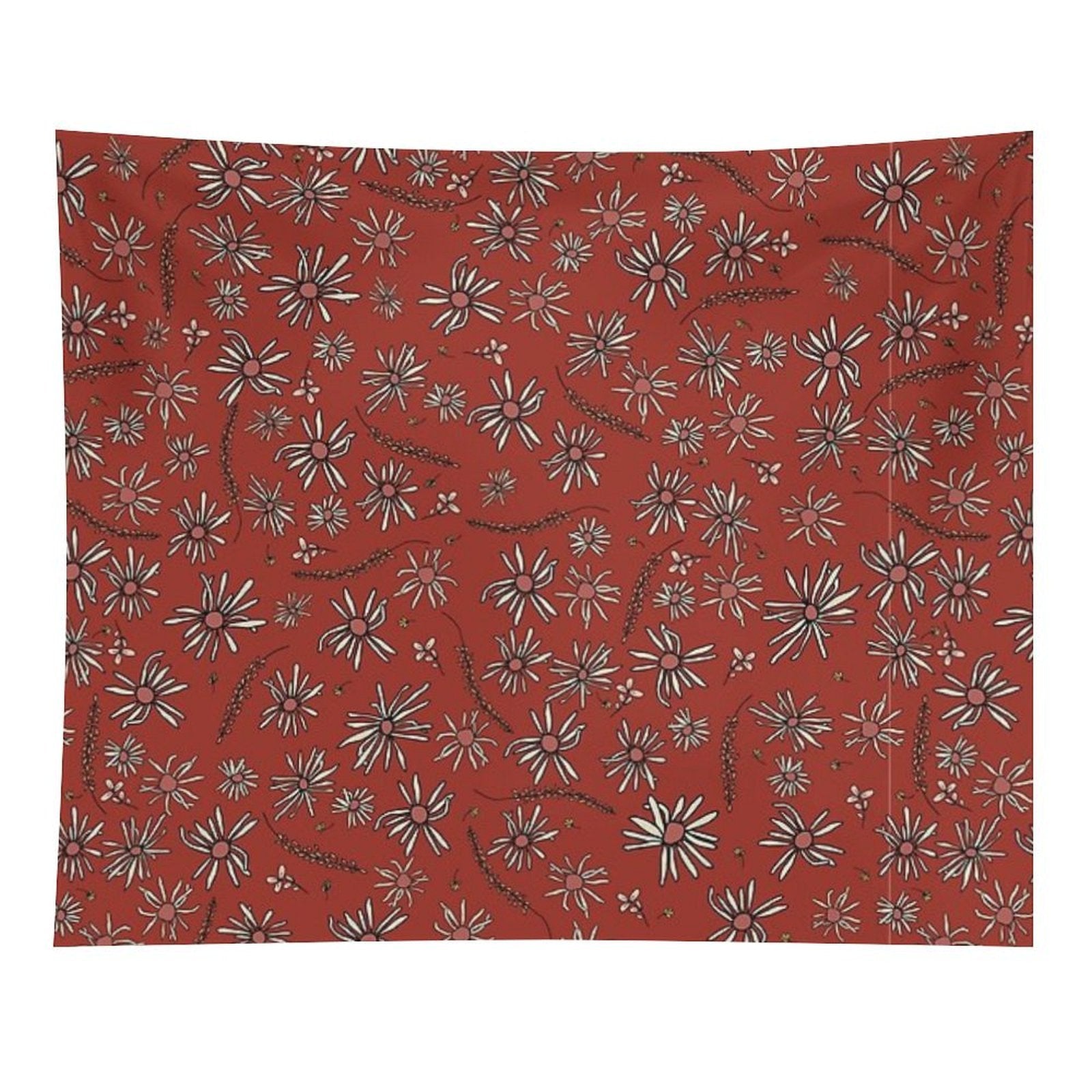 Red Daisy Surface Pattern Design, Wild Flower Art Tapestry