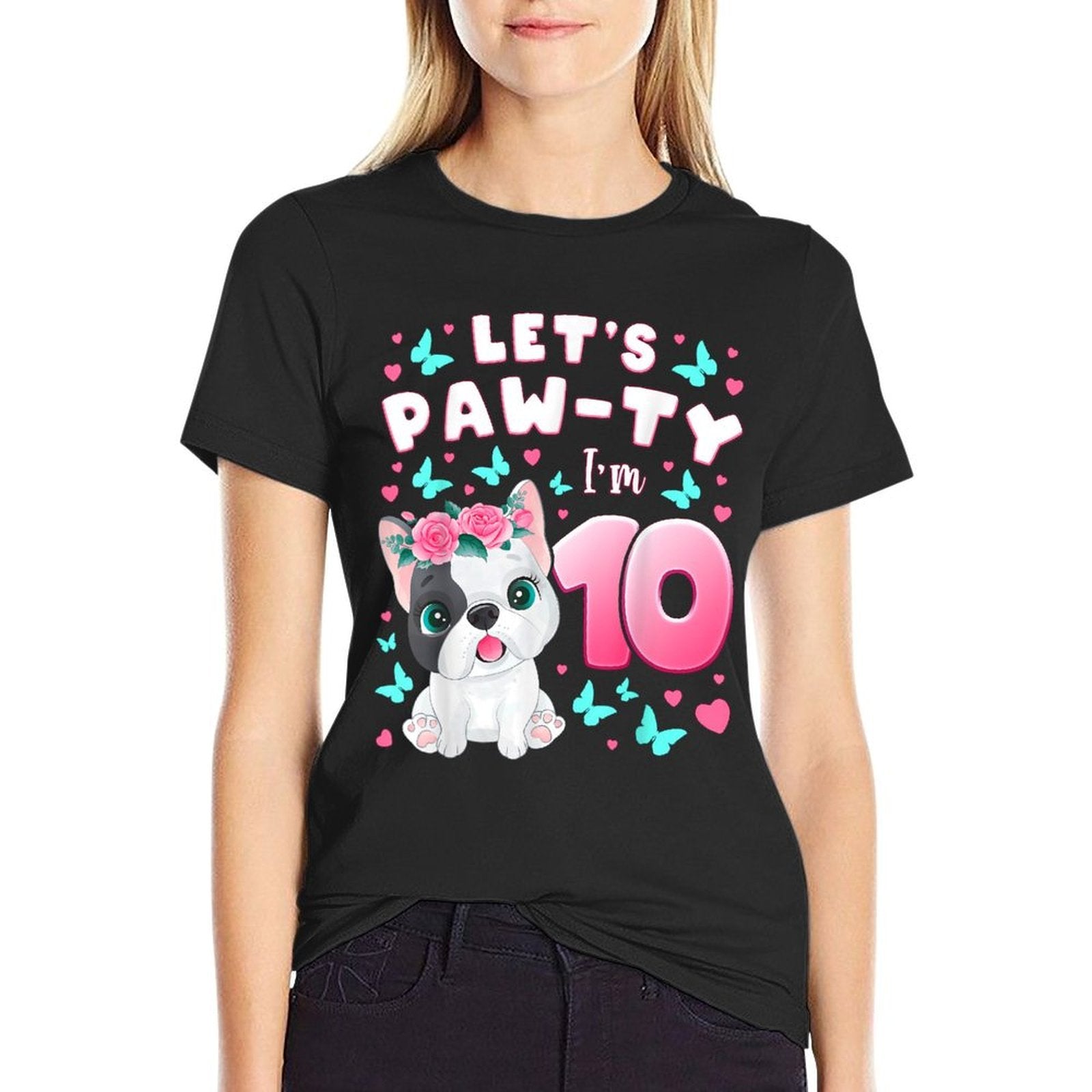 10th Birthday, Girl 10 Year, Dog, Puppy, Number 10  Summer-ready Fabric T-Shirt