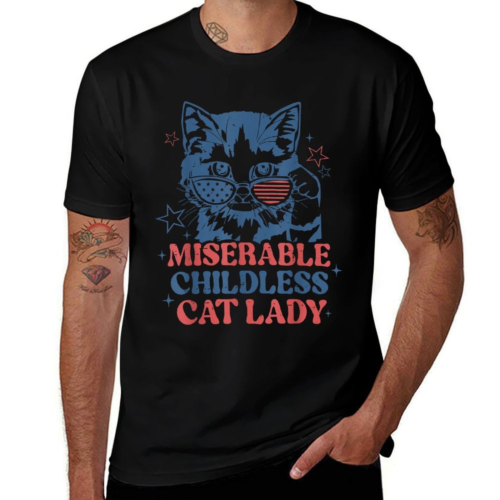 Miserable Childless Cat Lady Kamala Harris 2024 Meme Cat  Easy-care T-Shirt