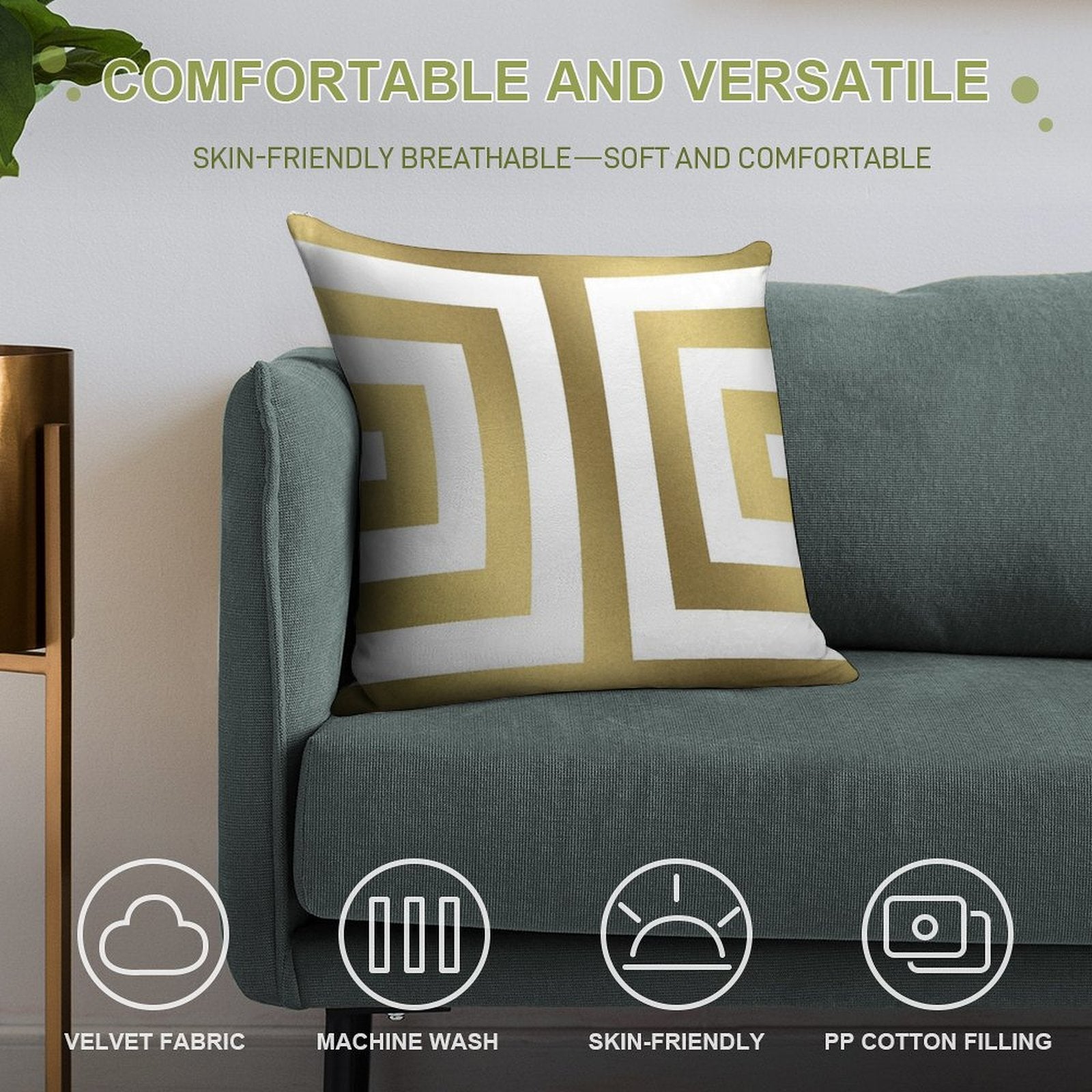 Gold Greek Stripes Soft Shrink-Resistant Throw Pillow