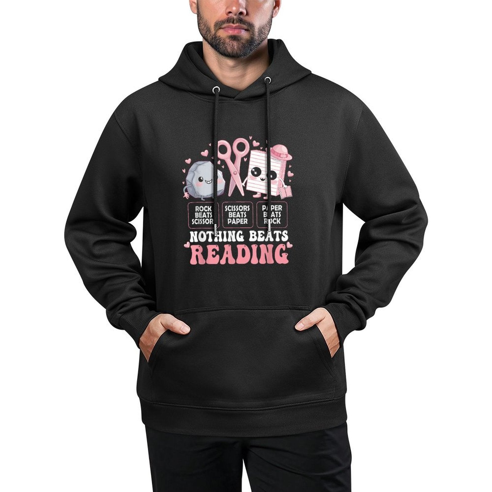 Nothing Beats Reading Book Librarian Rock Paper Scissors Unisex Design Hoodie