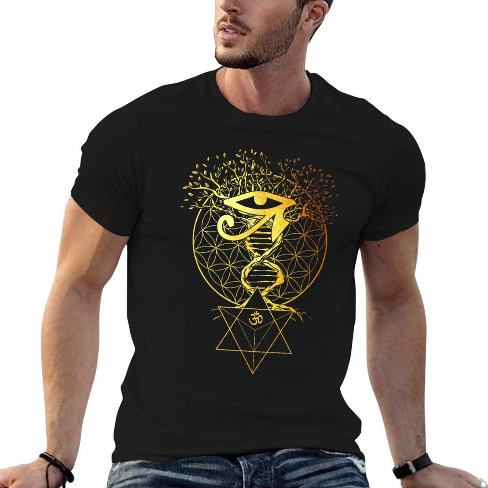 Merkabah Flower of Life Om Eye of Horus Sacred Geometry  Odor-resistant T-Shirt