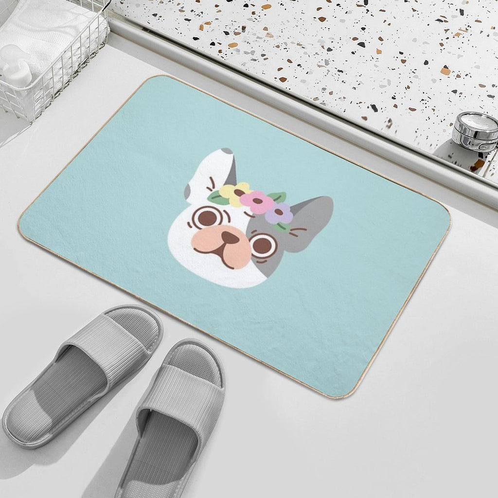 French Bulldog And Flowers  Pet-Safe Bath Mat