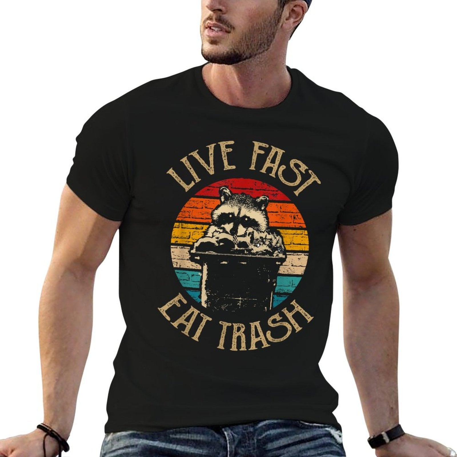 Forest Camper Gifts Live Fast Eat Trash Unisex-Adults Raccoon Camping Hiking Cycling Black X-Small Classic Fit  Affordable Price T-Shirt