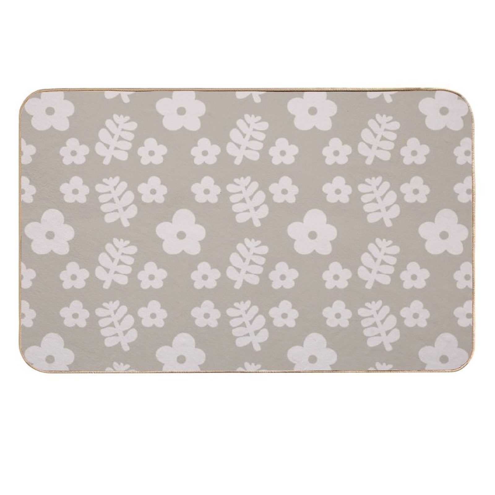 Mid Century Modern Flowers & Leaves, Cute Retro Pattern, Light Taupe  High-Traffic Bath Mat
