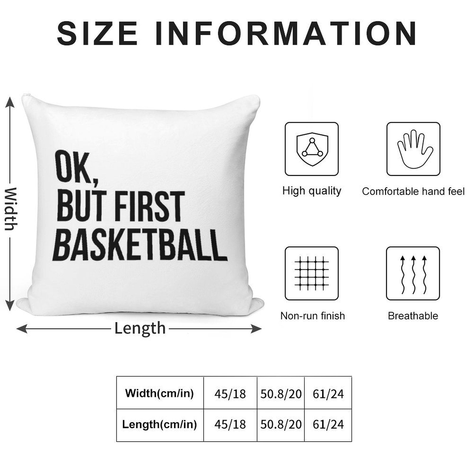 BUT FIRST BASKETBALL Soft Anti-Pilling Throw Pillow