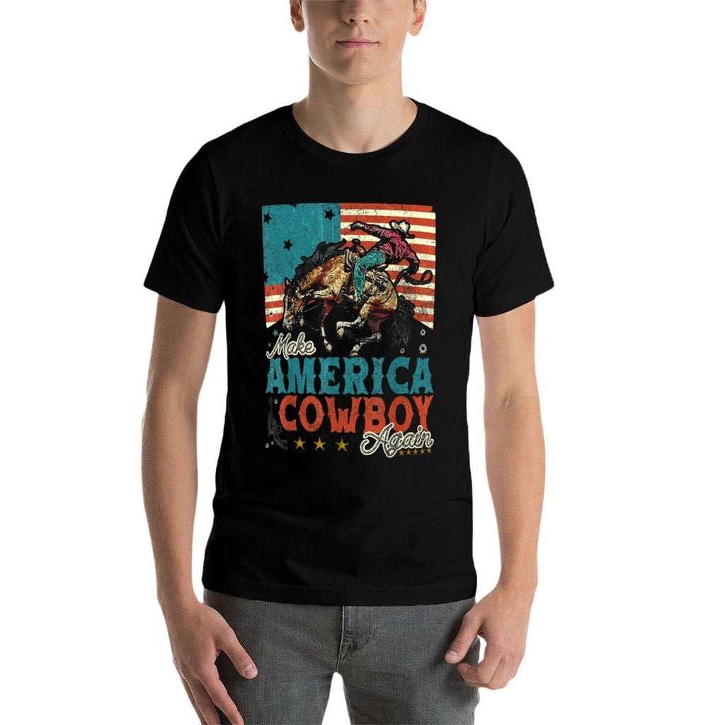 Make America Cowgirl Cowboy Again Western 4th Of July  Eco-friendly Material T-Shirt