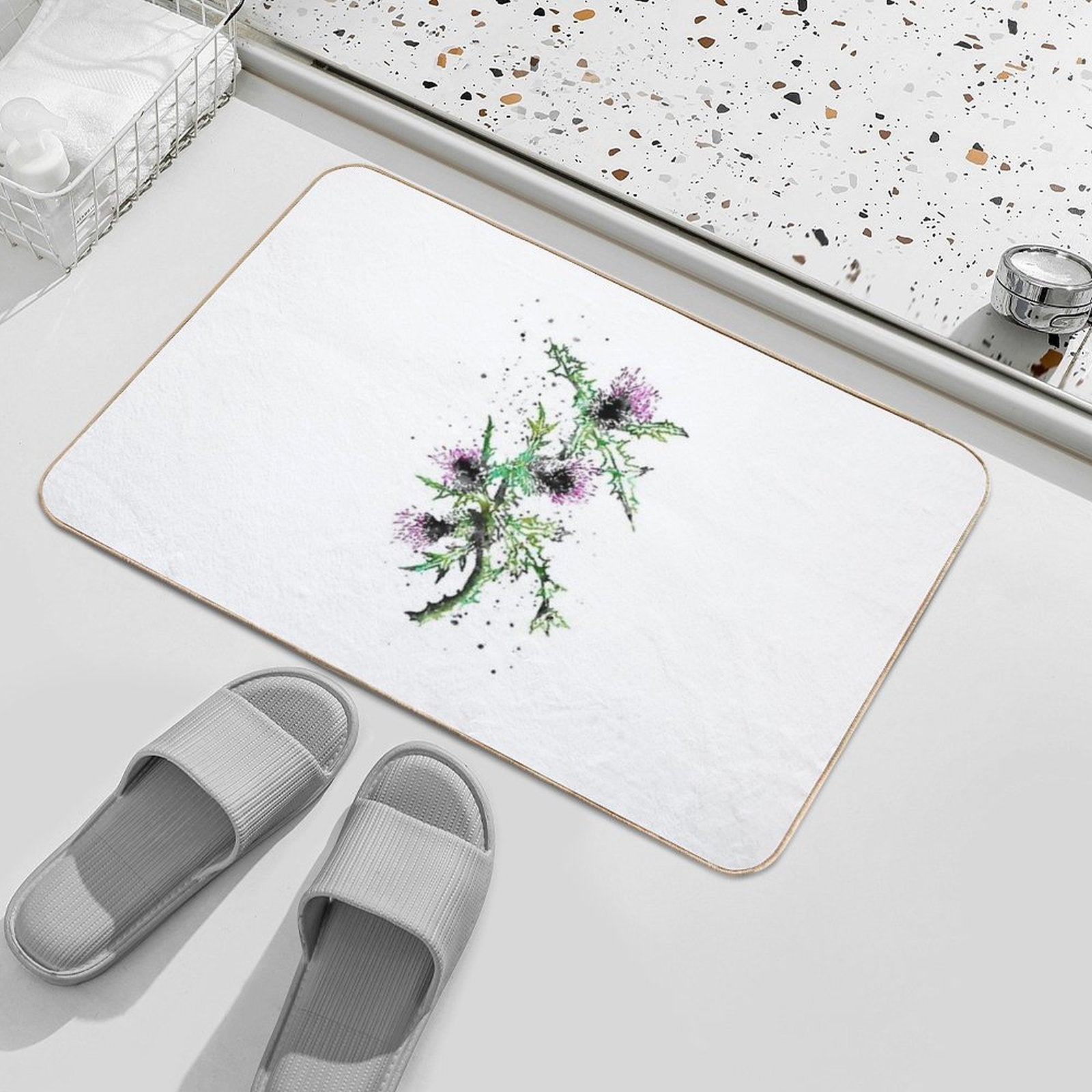 Scottish Thistle, Watercolor Scottish Thistle  Stain-Proof Bath Mat