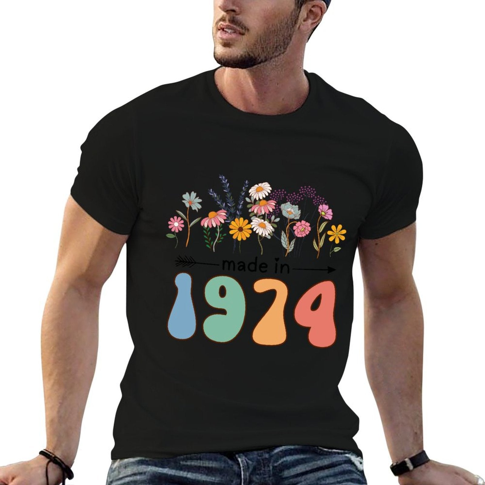 Vintage 50 Years Old Made in 1974 Wildflowers 50th Birthday  Polyester Blend T-Shirt