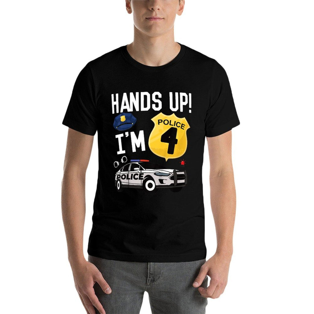 Kids 4th Birthday Policeman Boy Four Year Old Police Officer  Oversized Silhouette T-Shirt