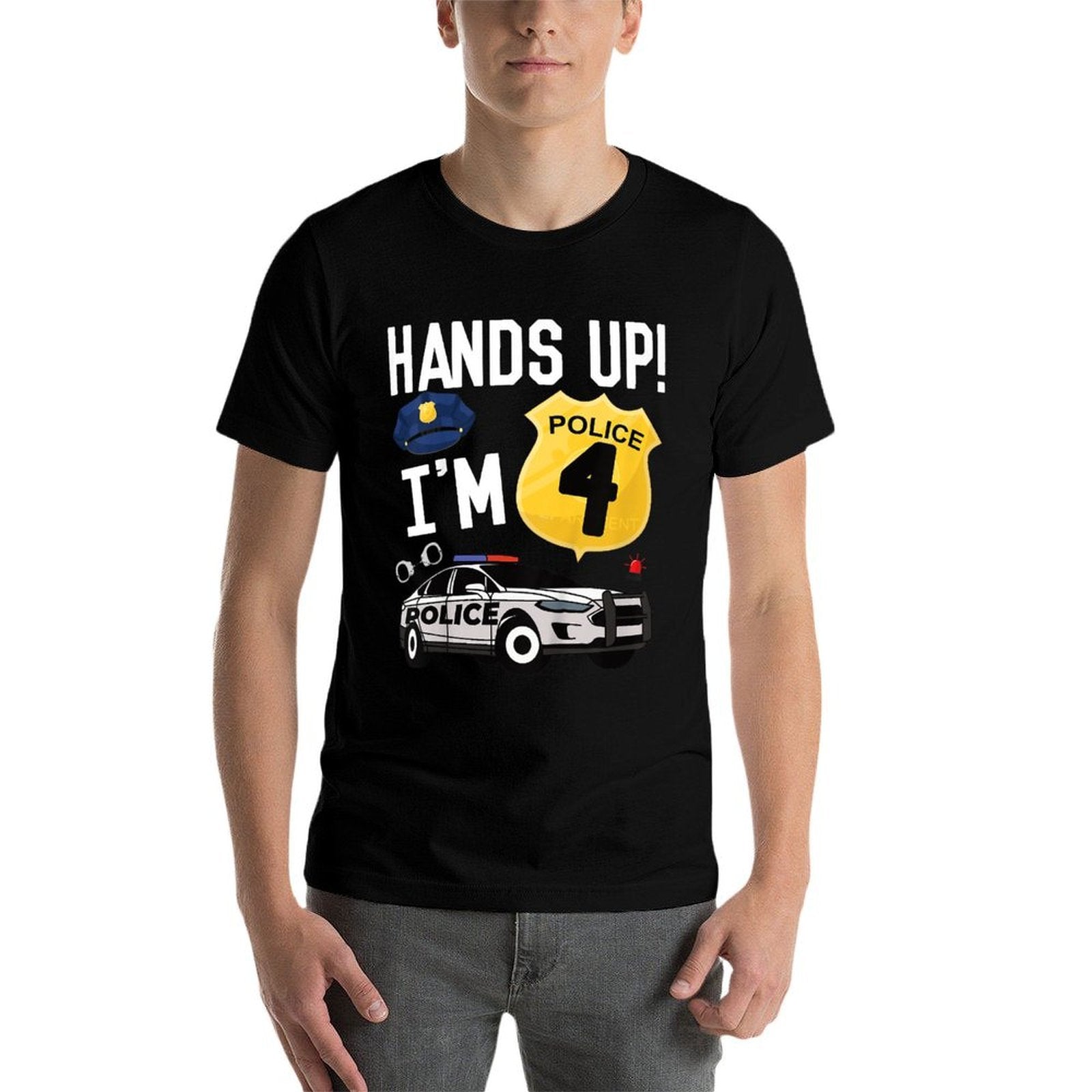 Kids 4th Birthday Policeman Boy Four Year Old Police Officer  Oversized Silhouette T-Shirt