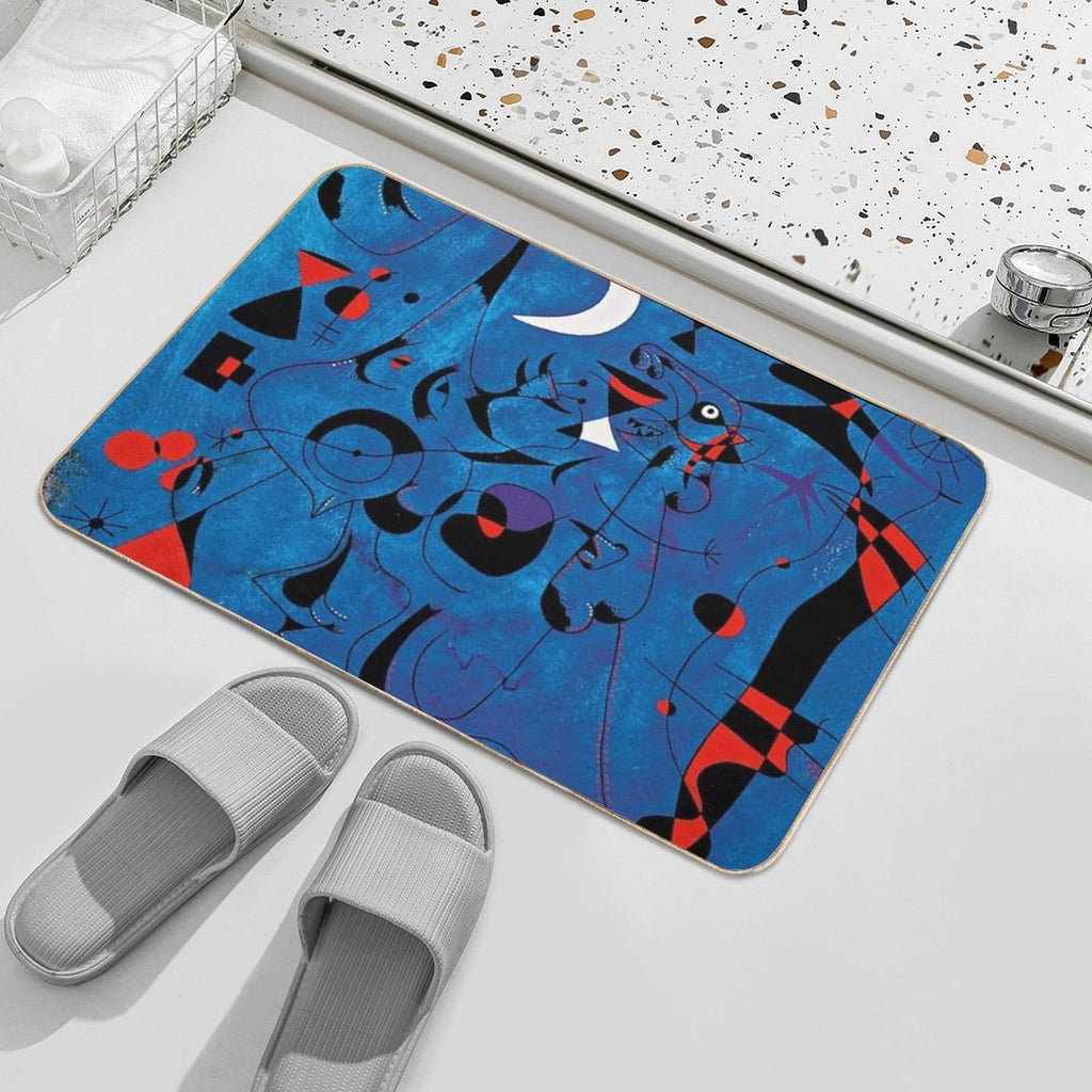 Joan Miro Red Shapes on Blue  Easy Maintenance Bath Mat