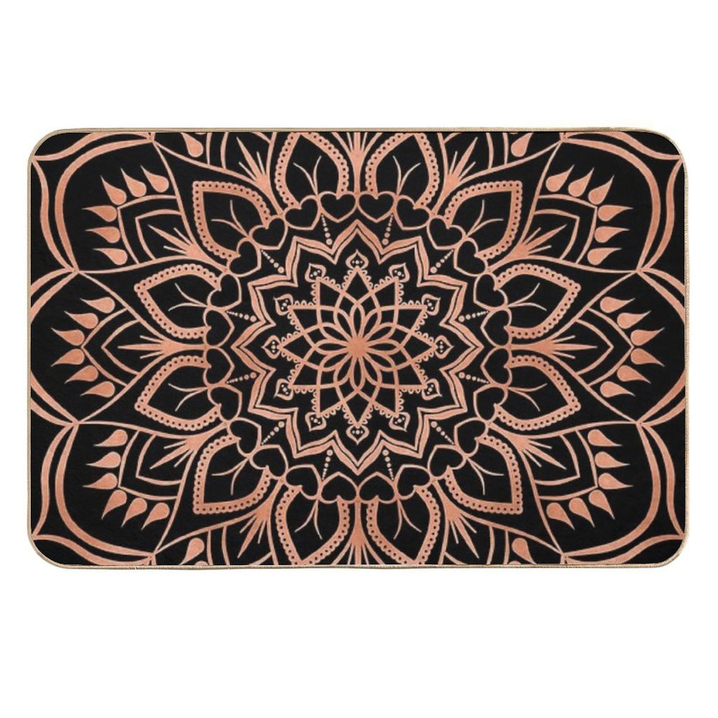 Rose Gold Mandala Pattern - Black  Anti-Trip Bath Mat