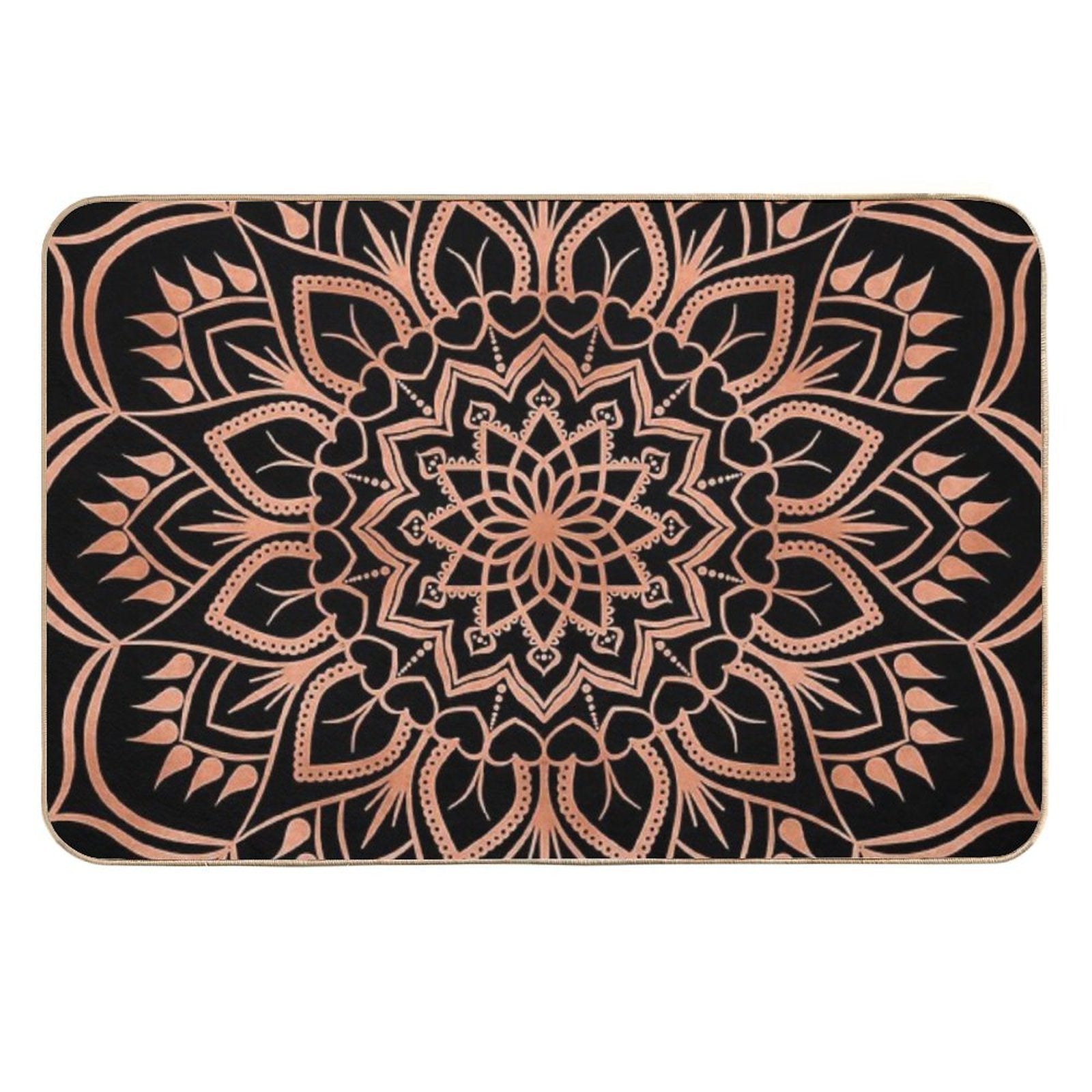 Rose Gold Mandala Pattern - Black  Anti-Trip Bath Mat