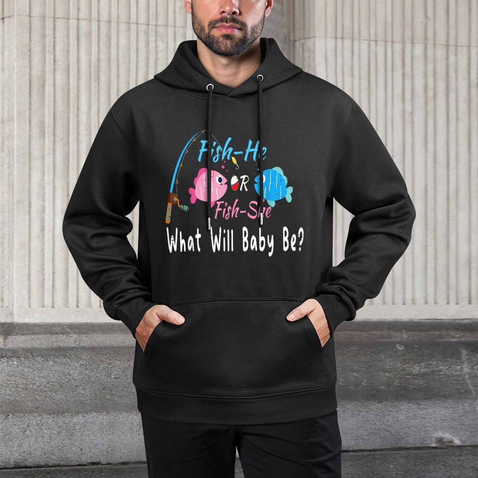 Fish-he Or Fish-she Pregnancy Announcement Fishing Lover Cotton-Polyester Blend Hoodie