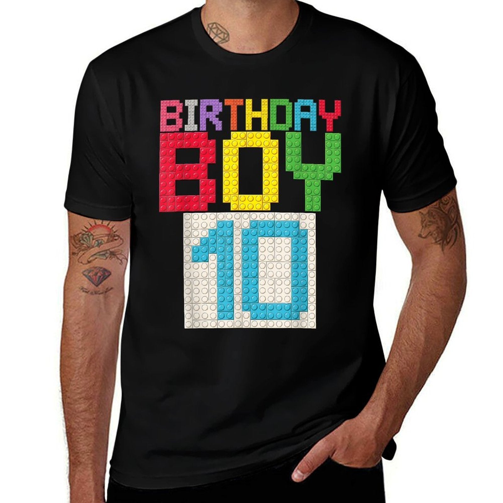 10th Birthday Boy Master Builder 10 Years Old Block Building  Fade-proof Color T-Shirt