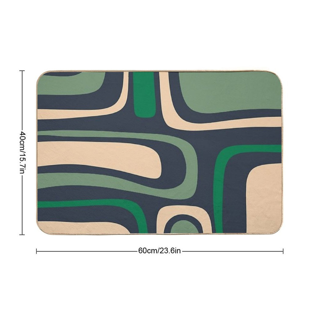 Palm Springs Retro Mid Century Modern Abstract Pattern Dark Blue, Green, And Beige  Anti-Trip Bath Mat