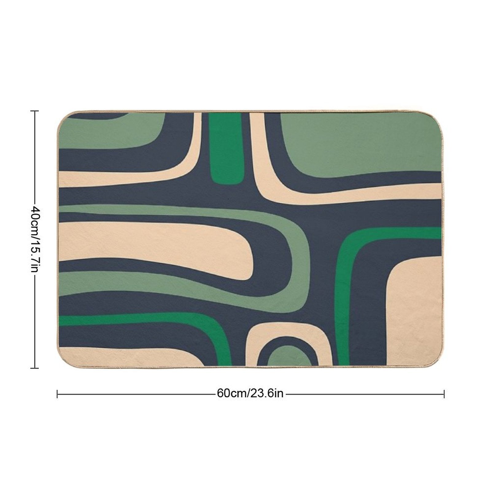 Palm Springs Retro Mid Century Modern Abstract Pattern Dark Blue, Green, And Beige  Anti-Trip Bath Mat