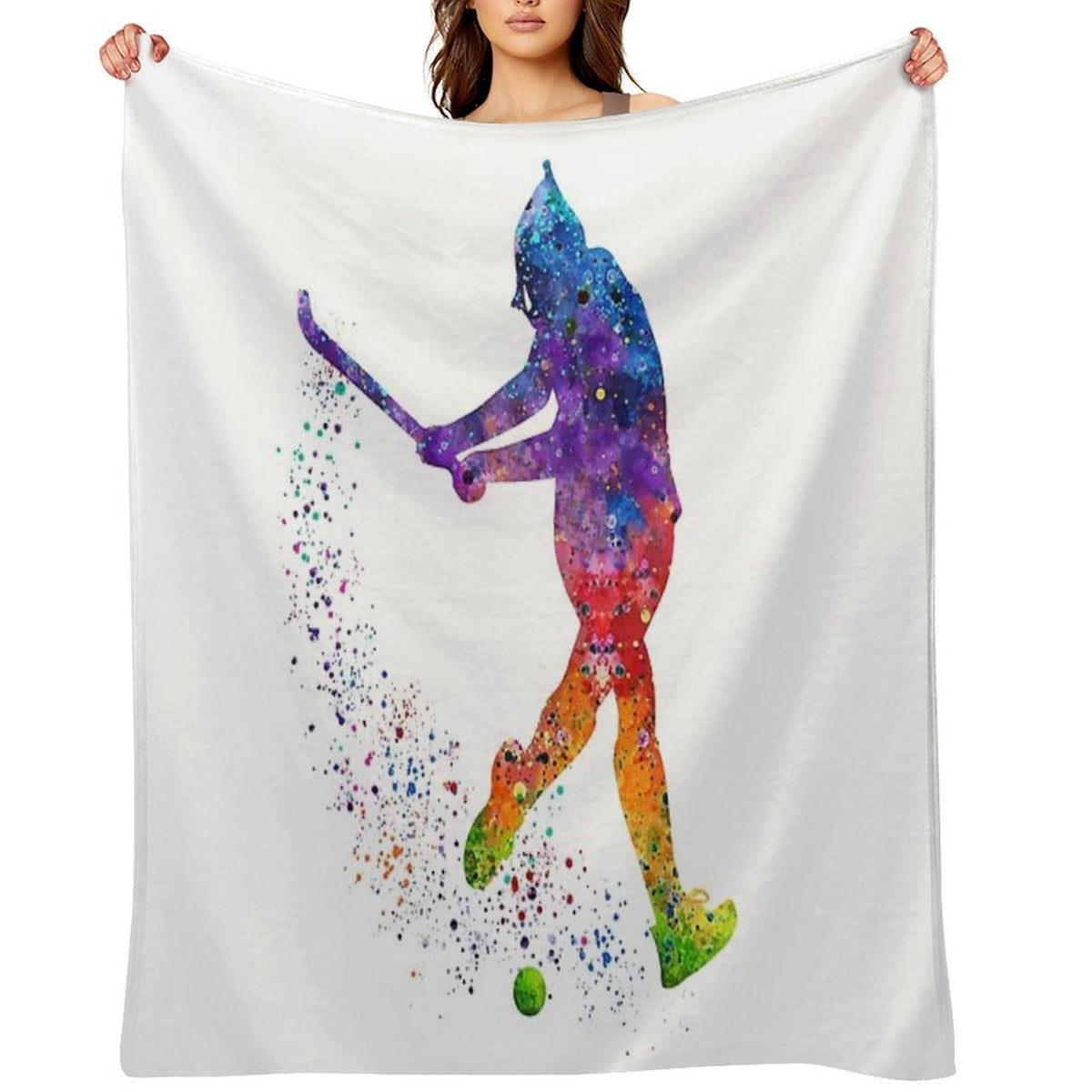Field Hockey Girl Watercolor Silhouette Lightweight Throw Blanket