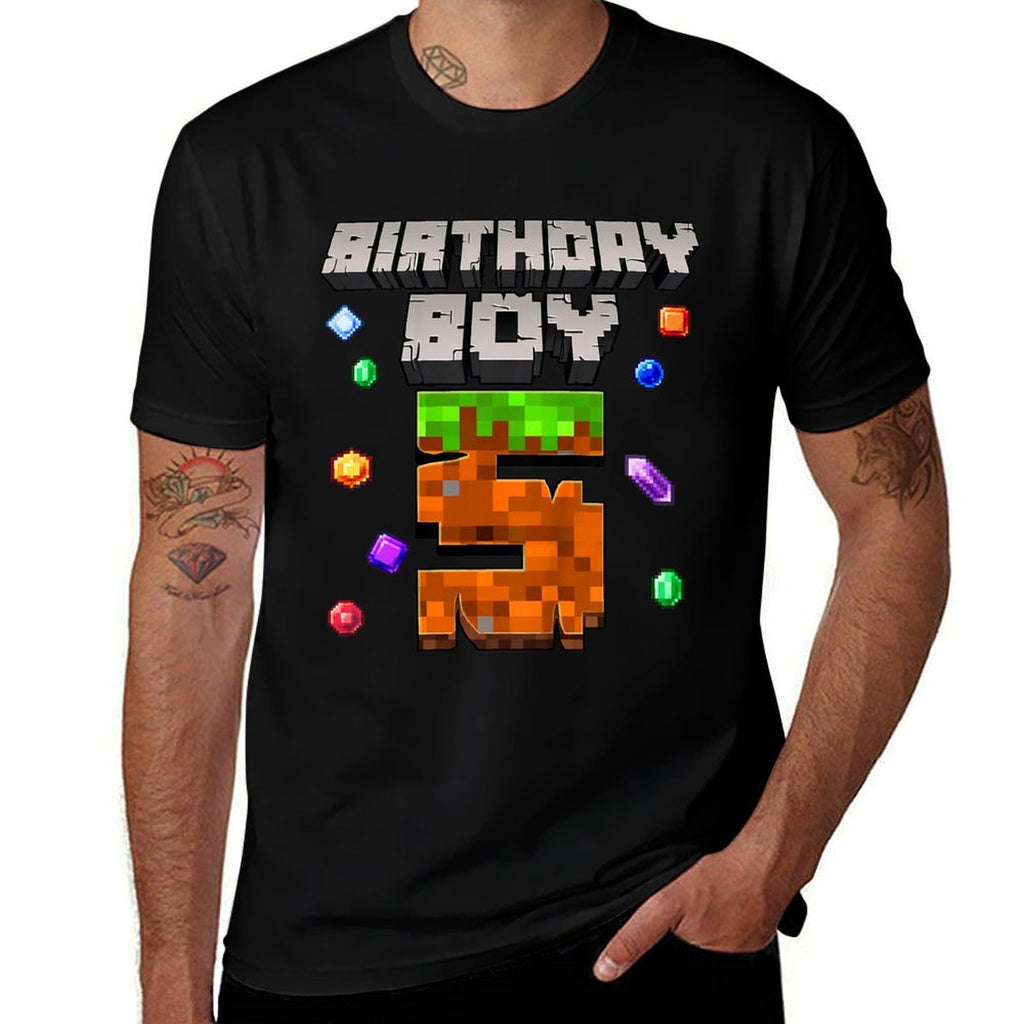 Kids 5th Birthday Boy 5 Video Gamer Pixel Number Five Bday Party  Fade-proof Color T-Shirt