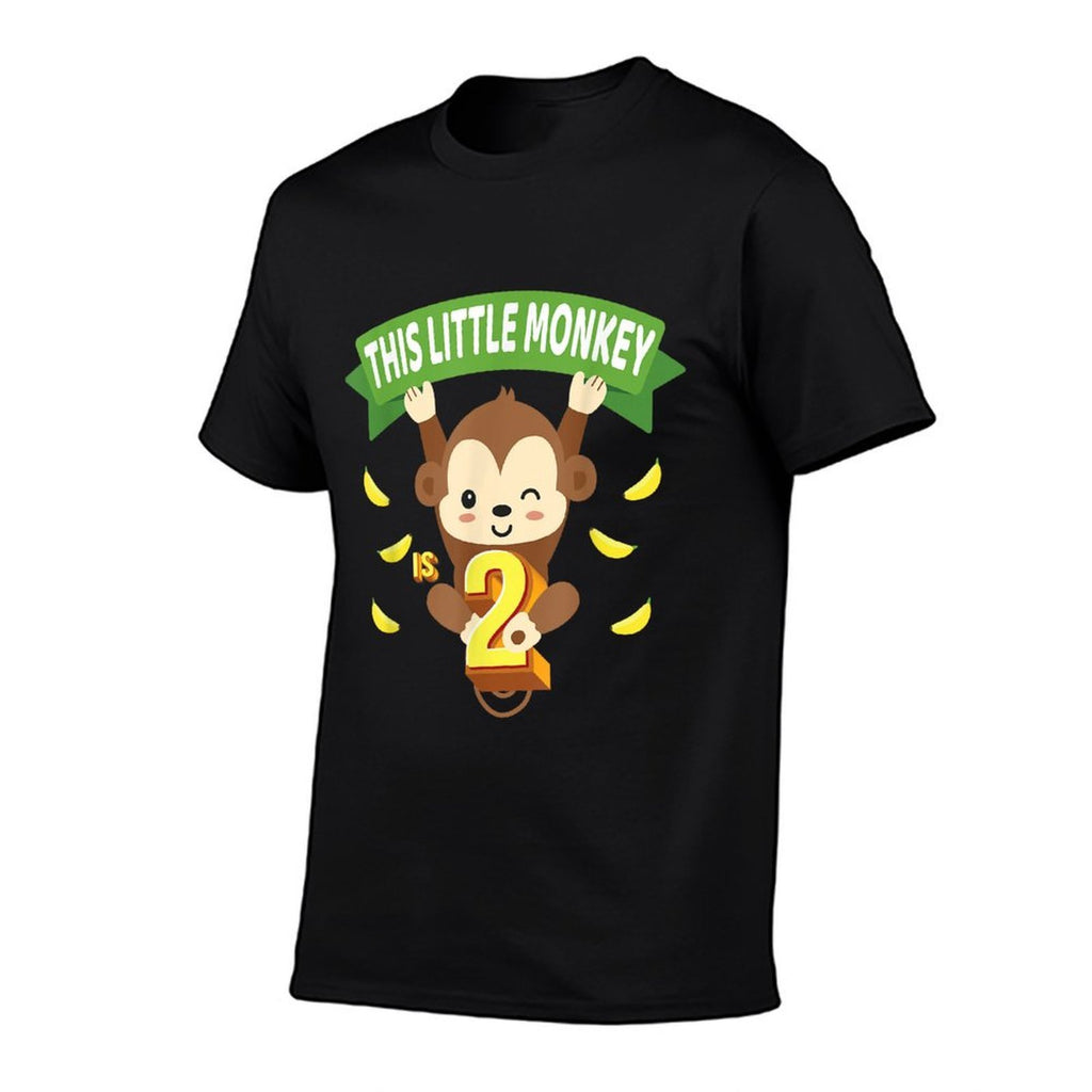 This Little Monkey Is 2 Years Old Kid 2nd Birthday Monkeys  Ribbed Collar T-Shirt