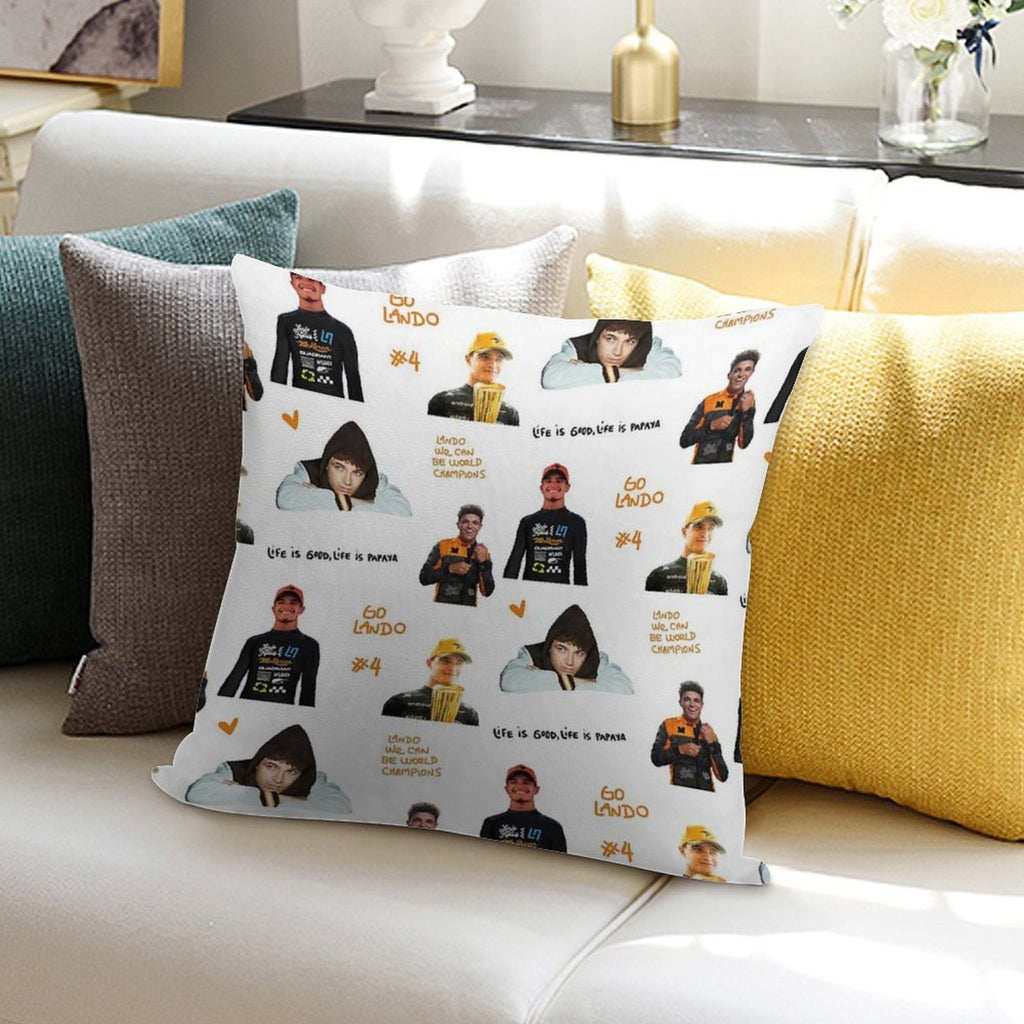 Lando Norris Illustrated Stickers Soft Hidden Zipper Throw Pillow