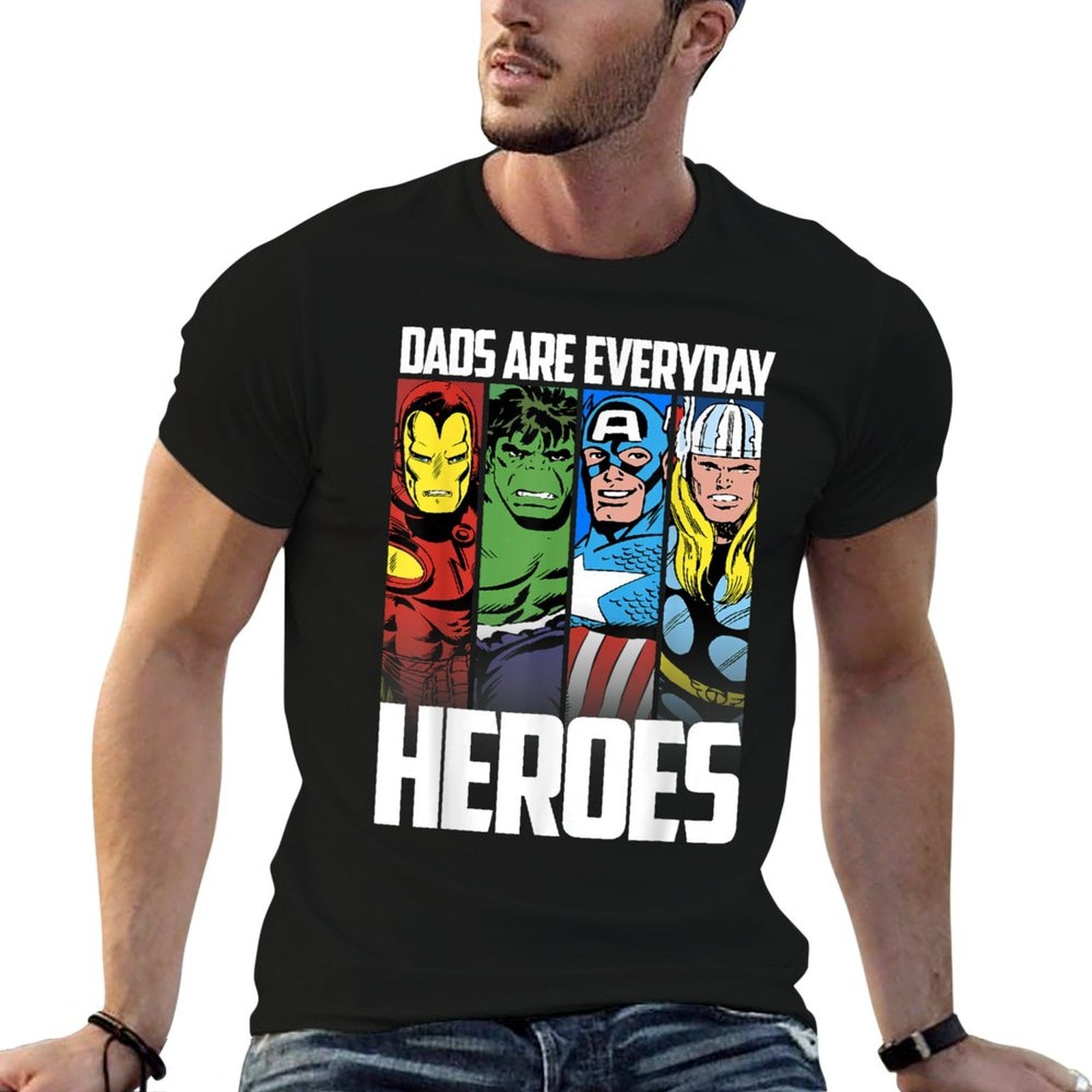Marvel Avengers Fathers Day Everyday Heroes Graphic  Summer-ready Fabric T-Shirt
