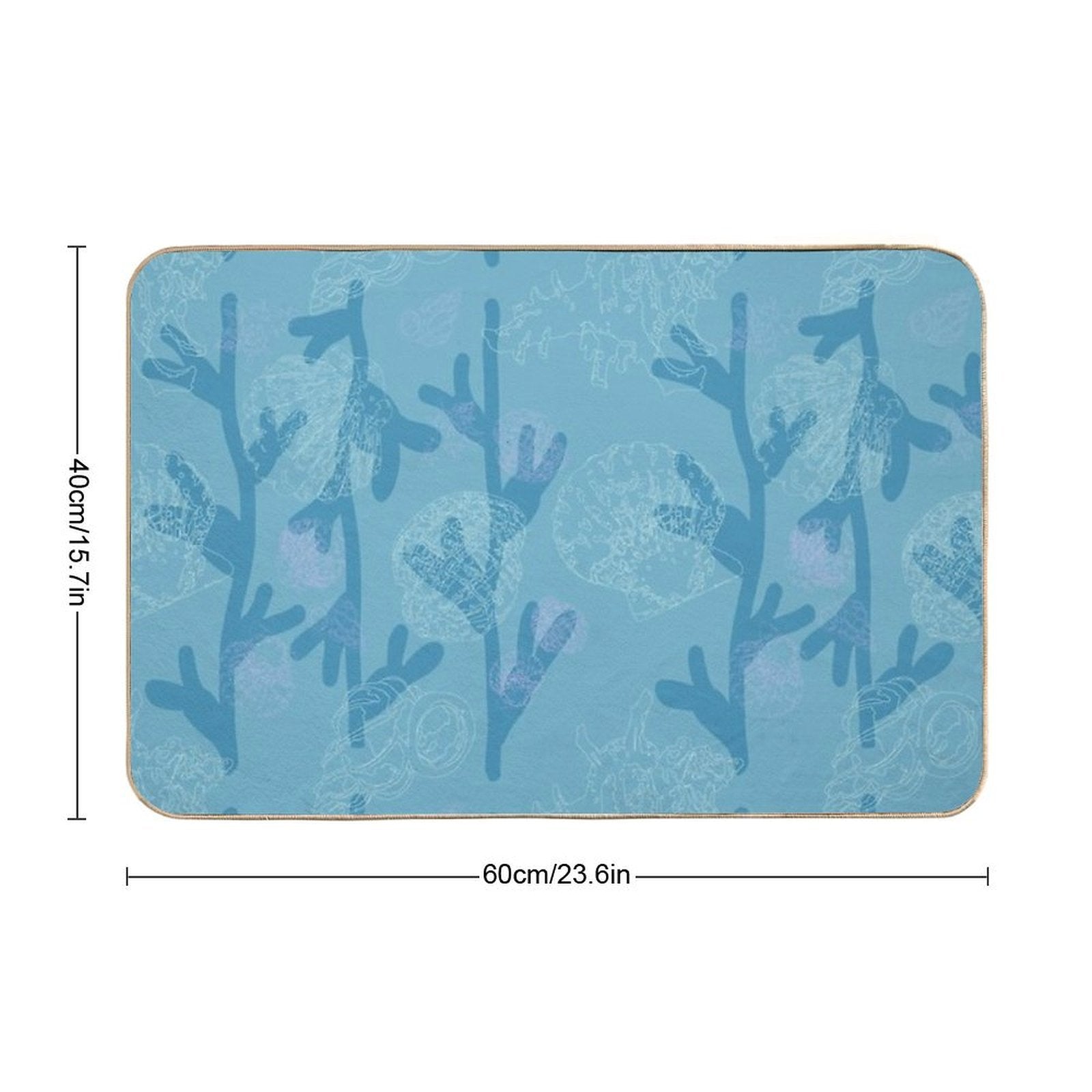 Seashells Seaweed Pattern in Blue  Repositionable Bath Mat