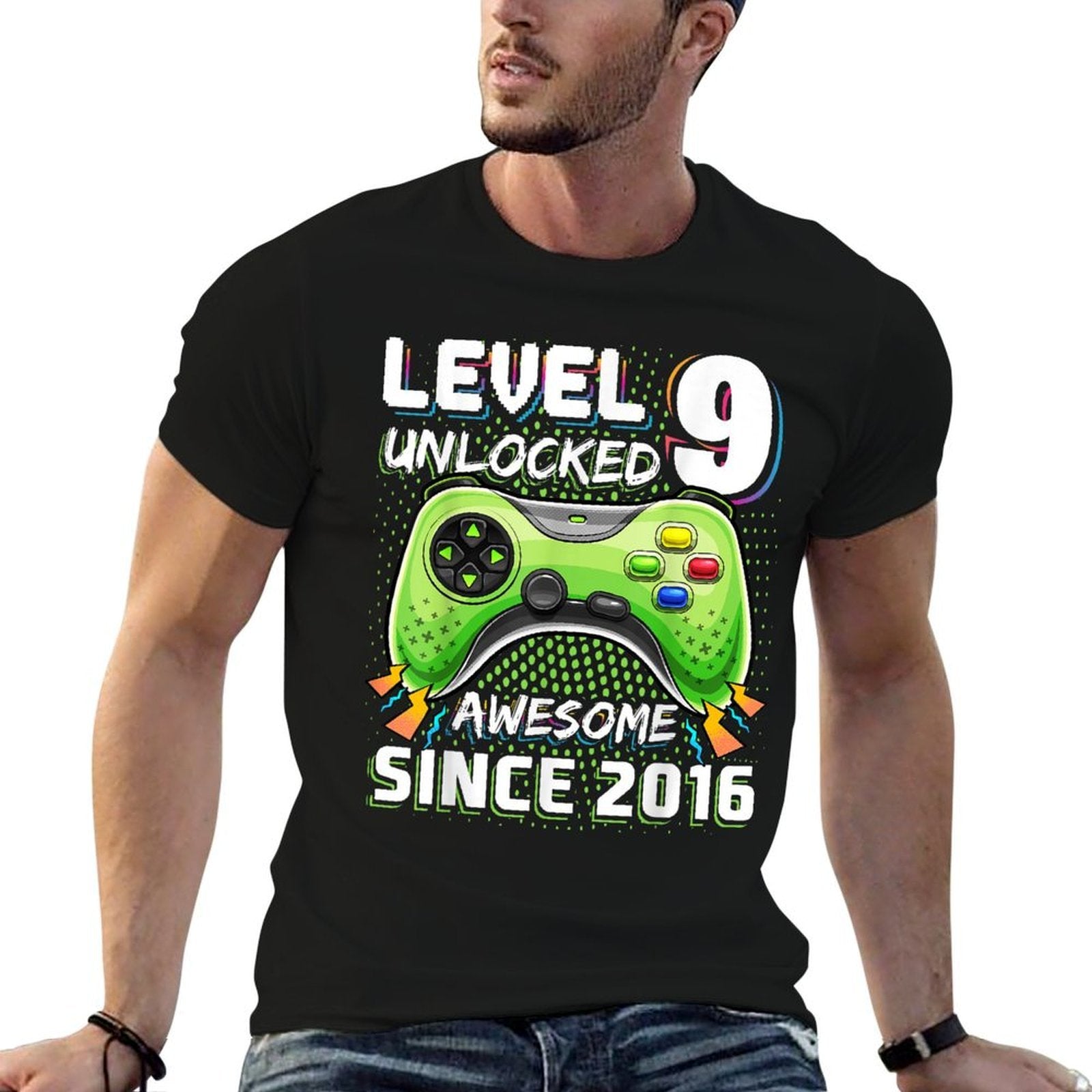 9th Birthday Boy Level 9 Gamer 9 Year Video Game Party  Tagless Design T-Shirt