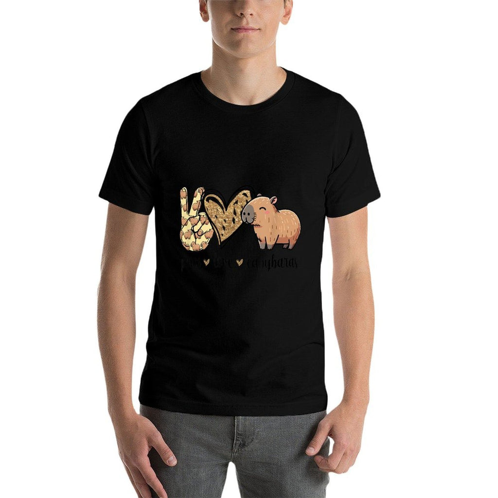 Kawaii Kids Peace Love Meme Lover Capybara  Rolled Sleeves T-Shirt