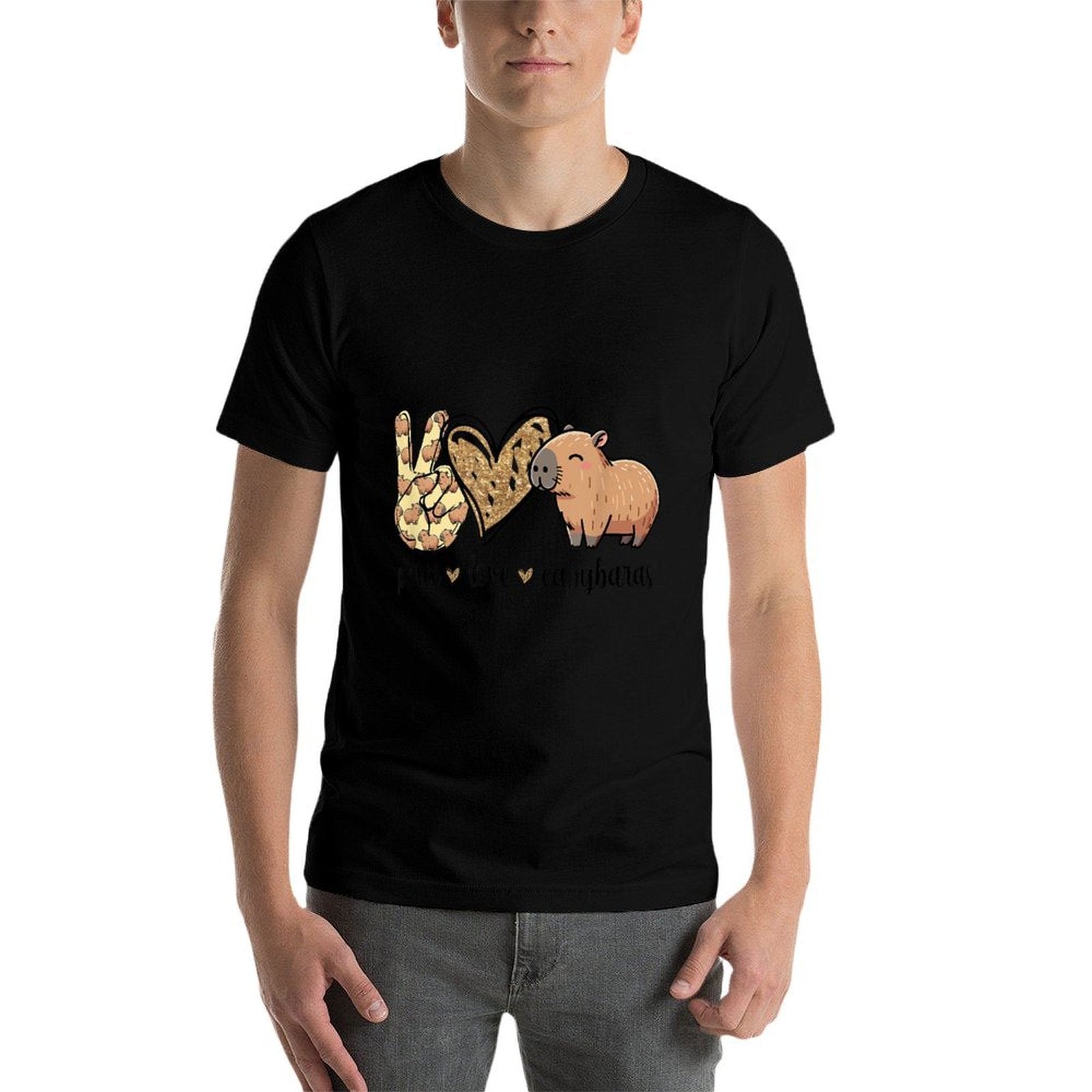Kawaii Kids Peace Love Meme Lover Capybara  Rolled Sleeves T-Shirt