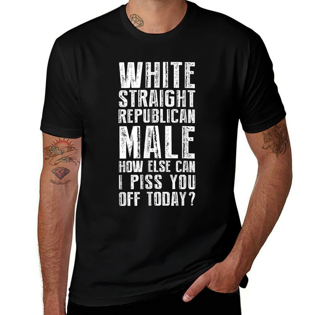 Funny White Straight Republican Male Republican Pro Trump  Ribbed Collar T-Shirt