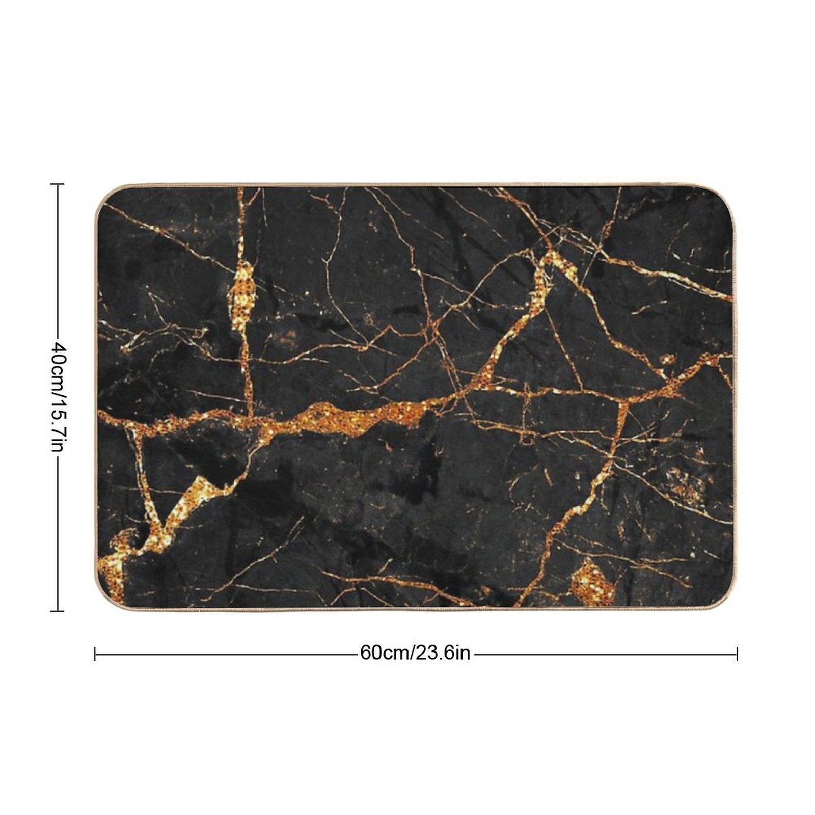 Faux Black Marble with Gold Glitter Veins  Non-Slip Bath Mat