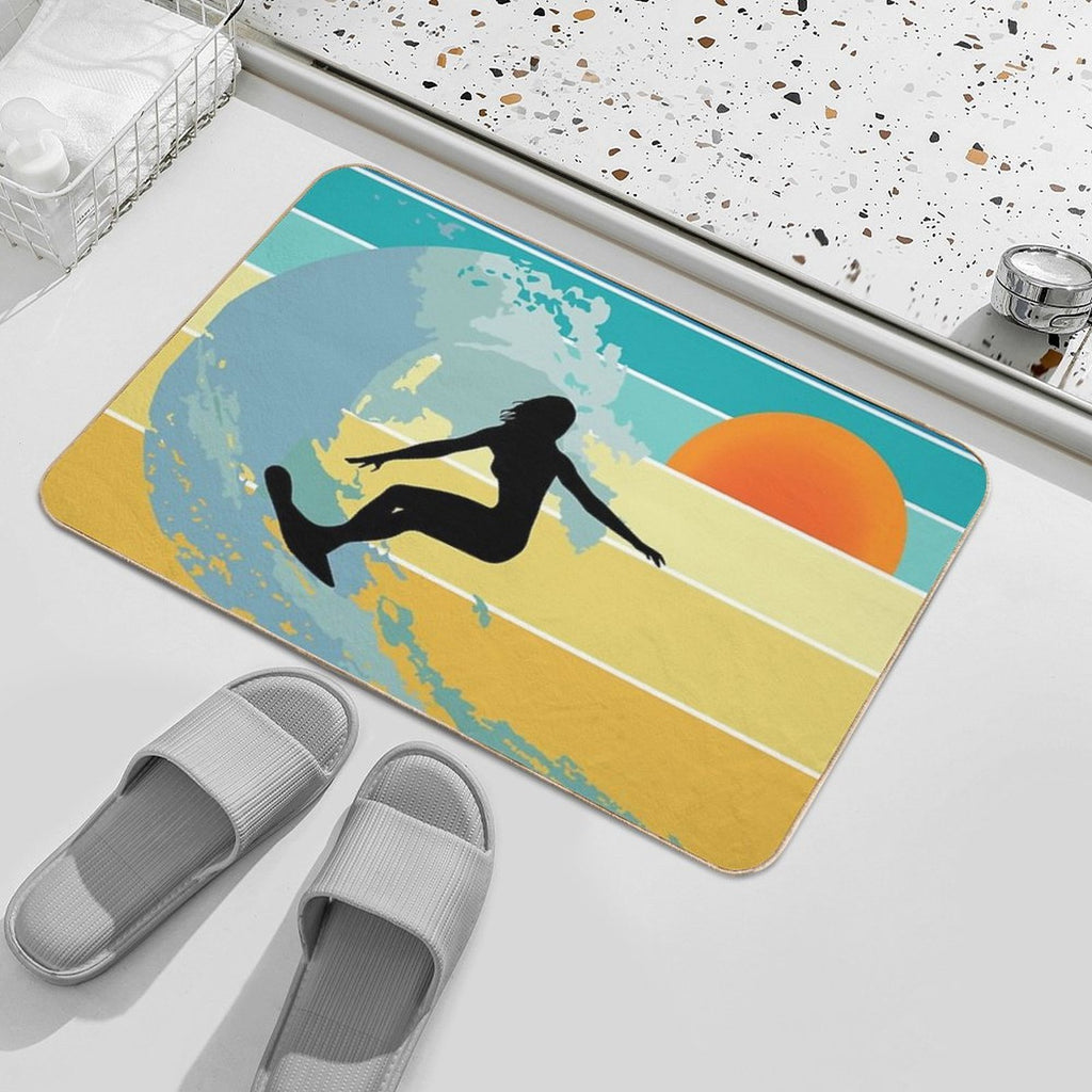 Sorry, I Can't, I Have A Board Meeting, Surfer Girl Silhouette at Sunset  Rapid-Drying Bath Mat