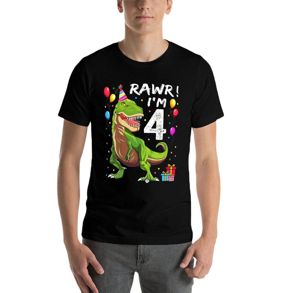 Rawr I'm 4 4th Birthday T Rex Dinosaur Party for Boys  High-quality Stitching T-Shirt