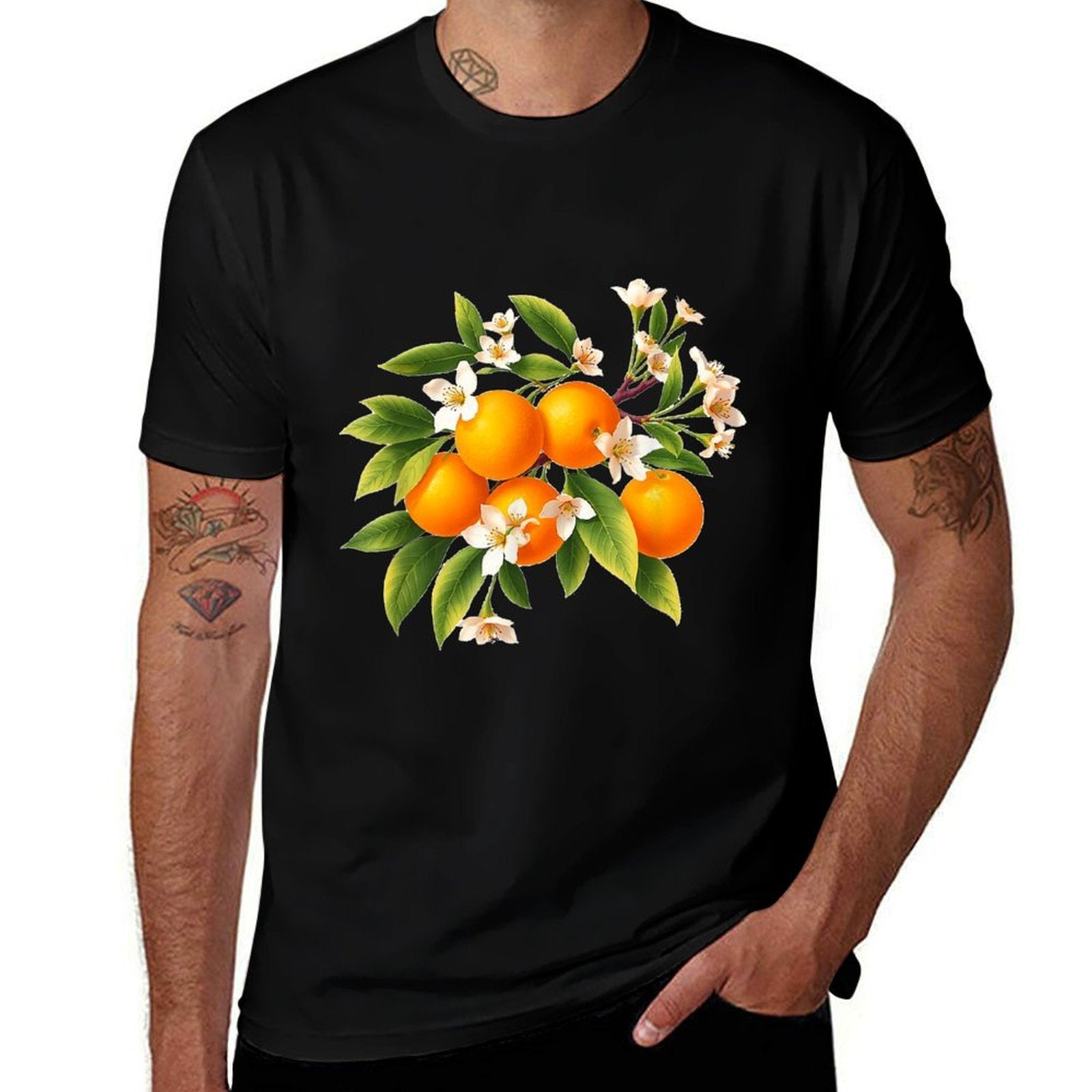 Elegant Orange Blossom Branch - Botanical Fruit Illustration  Tagless Design T-Shirt