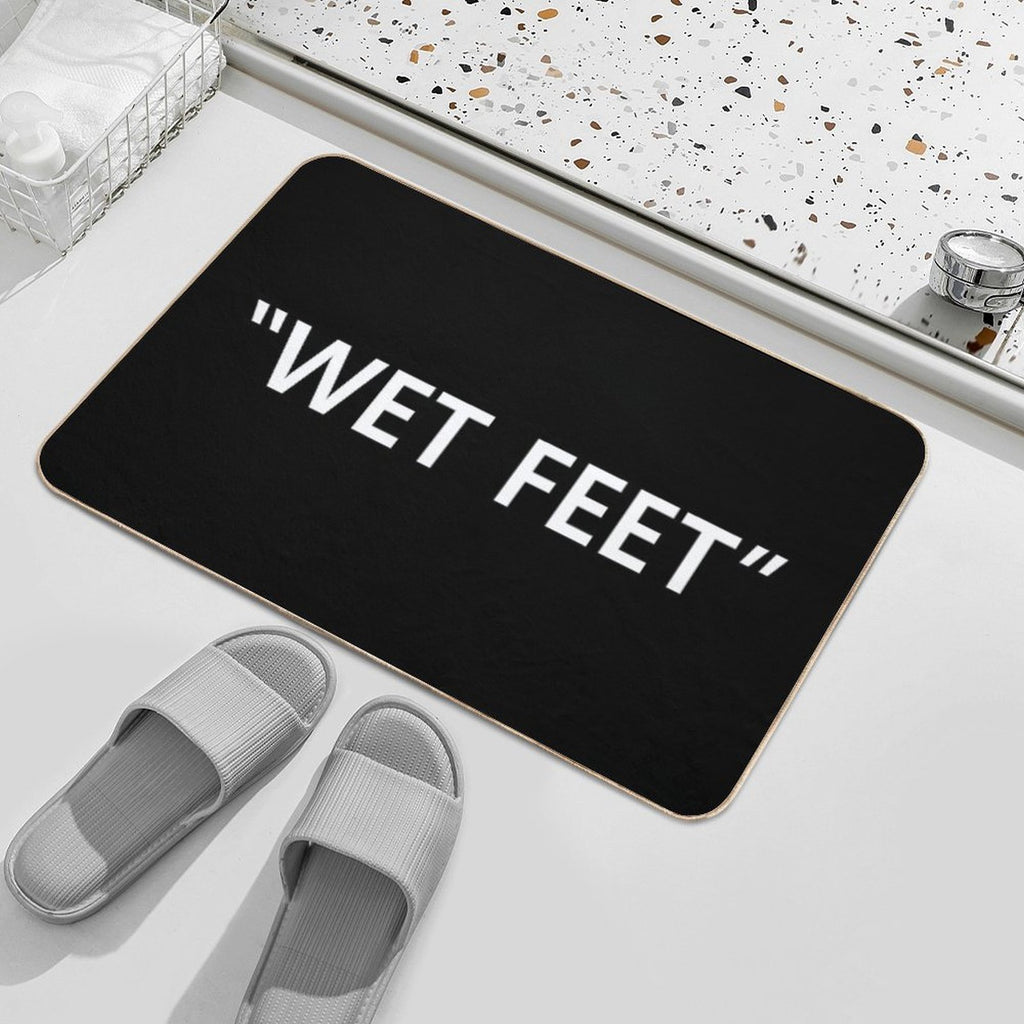 Wet Feet White on Black  Easy To Clean Bath Mat