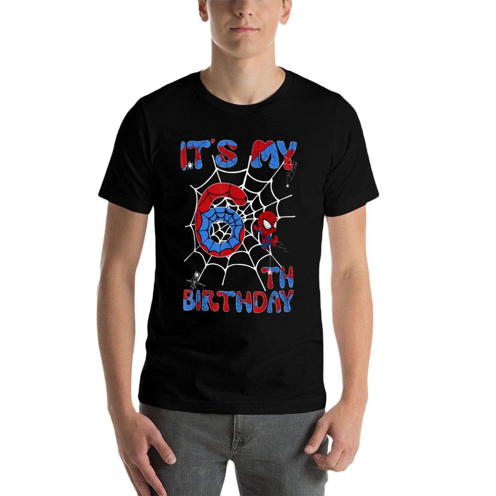 Kids It's My 6th Birthday Spider Web 6 Year Old Boys  Oversized Silhouette T-Shirt