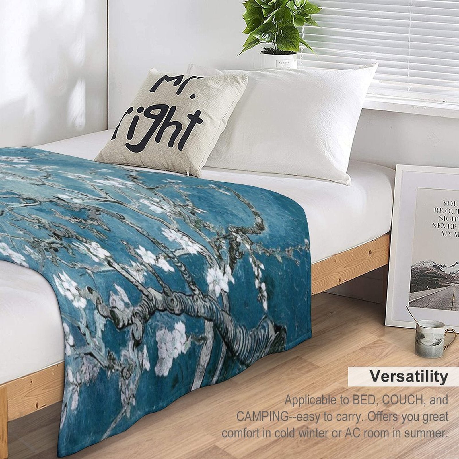Vincent Van Gogh Almond Blossoms Teal Elegance Machine-washable Throw Blanket