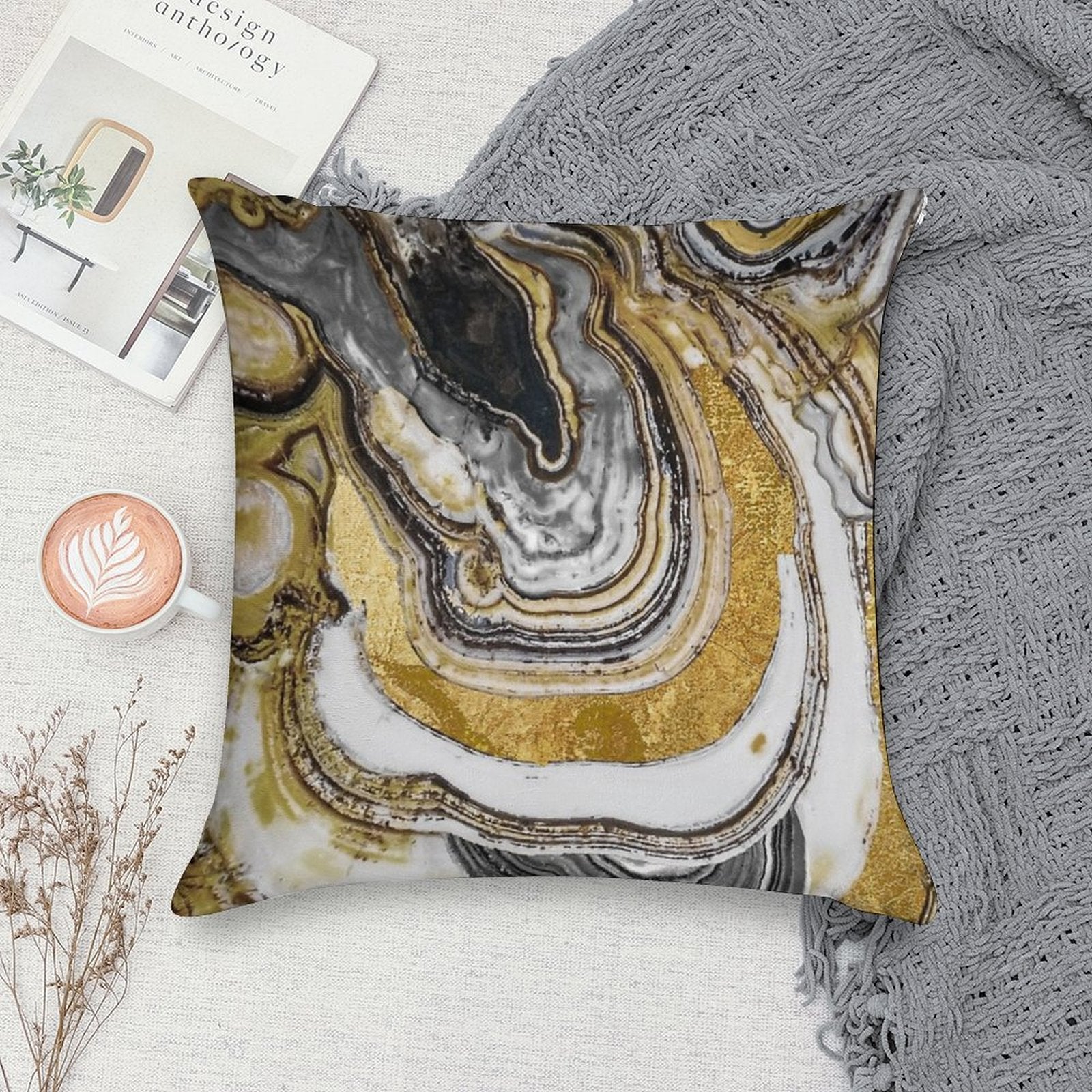 Stone Prose Gold Geode Soft Shrink-Resistant Throw Pillow